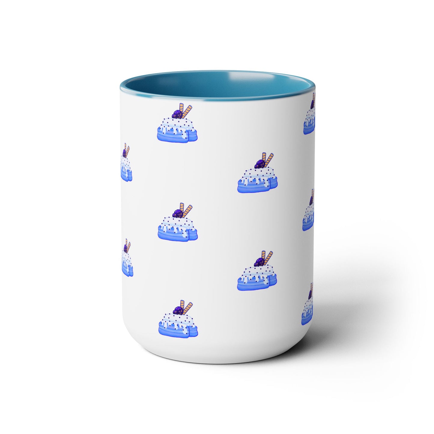 Cinnamon roll, Blueberry, kawaii, cute, blue Two-Tone Coffee Mugs, Tea cups, 15oz