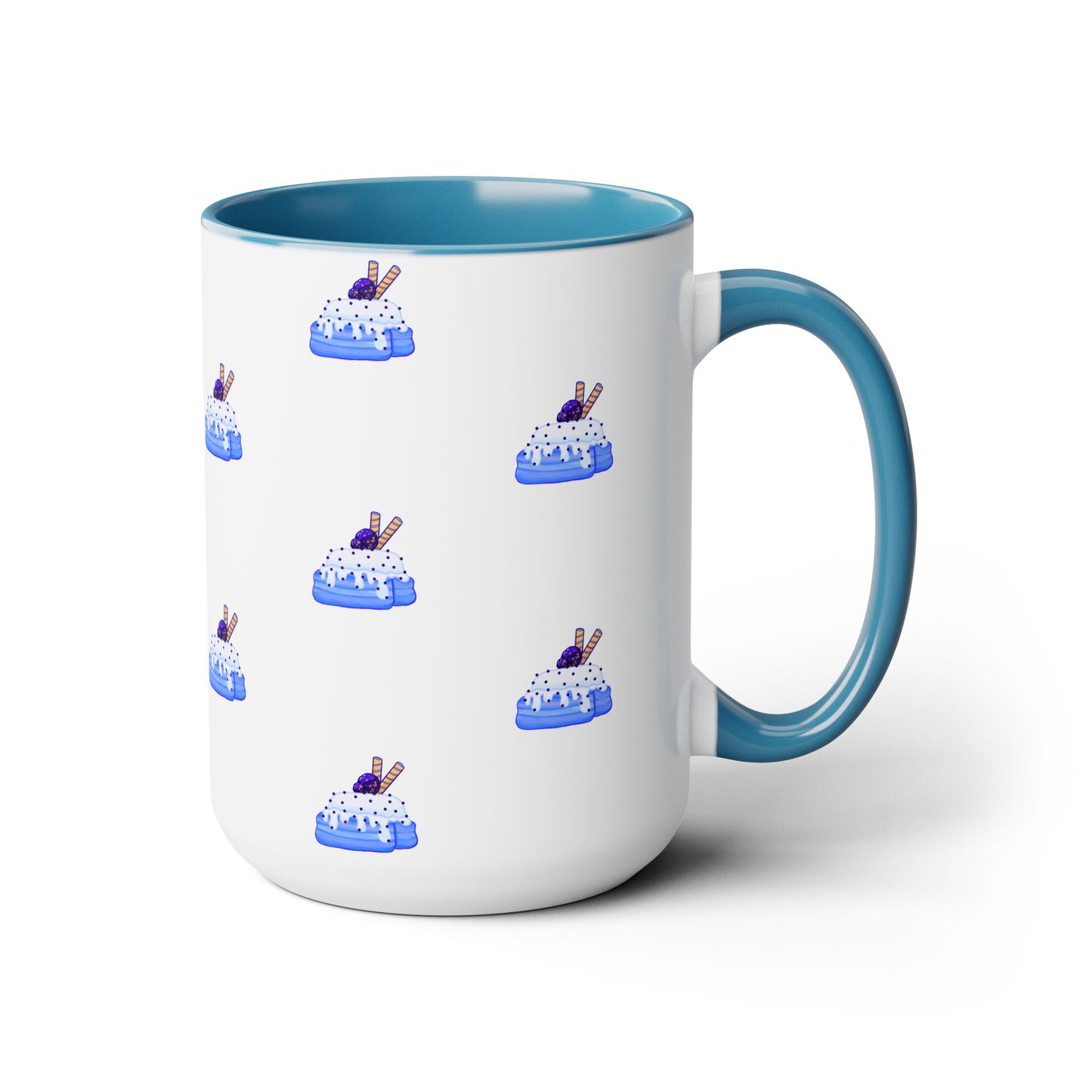 Cinnamon roll, Blueberry, kawaii, cute, blue Two-Tone Coffee Mugs, Tea cups, 15oz
