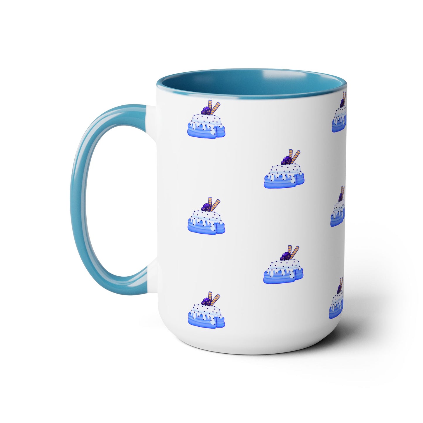 Cinnamon roll, Blueberry, kawaii, cute, blue Two-Tone Coffee Mugs, Tea cups, 15oz