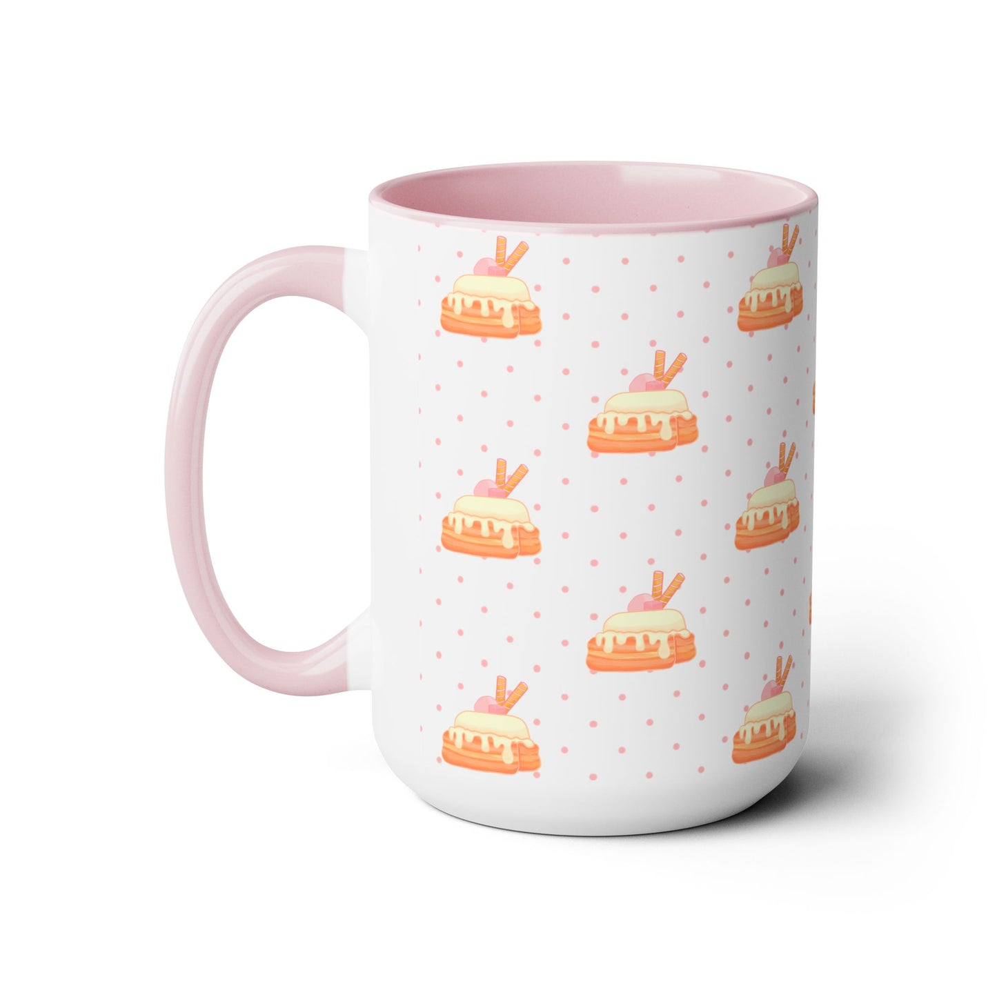 Copy of Cinnamon roll, strawberry, kawaii, cute, pink Two-Tone Coffee Mugs, Tea cups, poke a dot, 15oz