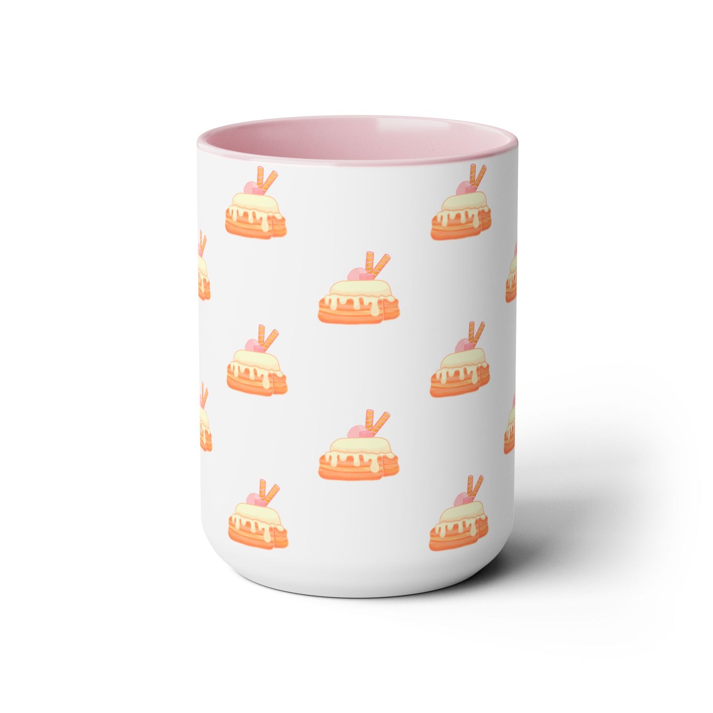 Cinnamon roll, strawberry, kawaii, cute, pink Two-Tone Coffee Mugs, Tea cups, 15oz