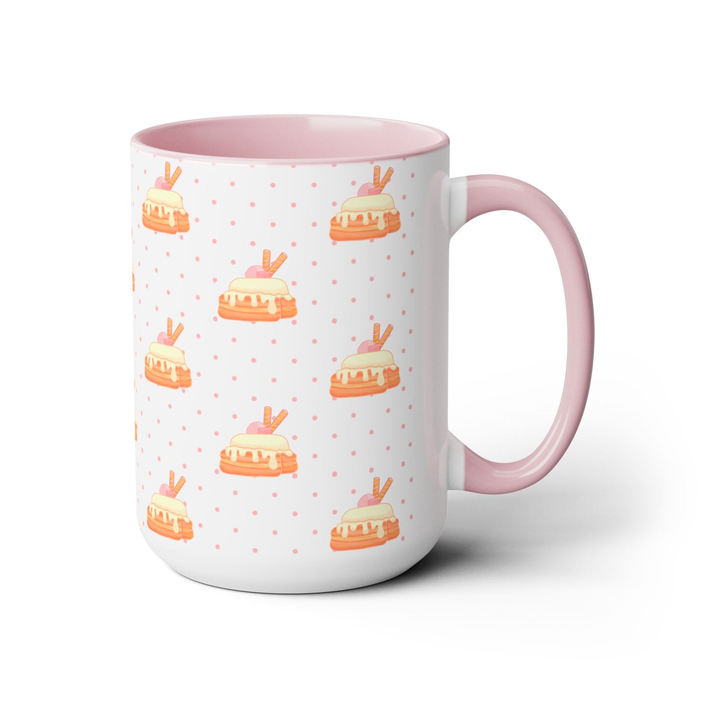 Copy of Cinnamon roll, strawberry, kawaii, cute, pink Two-Tone Coffee Mugs, Tea cups, poke a dot, 15oz