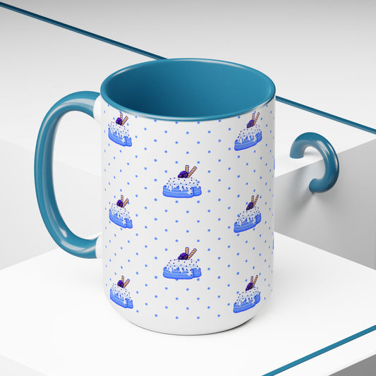 Copy of Cinnamon roll, Blueberry, kawaii, cute, blue Two-Tone Coffee Mugs, Tea cups, poke a dot, 15oz