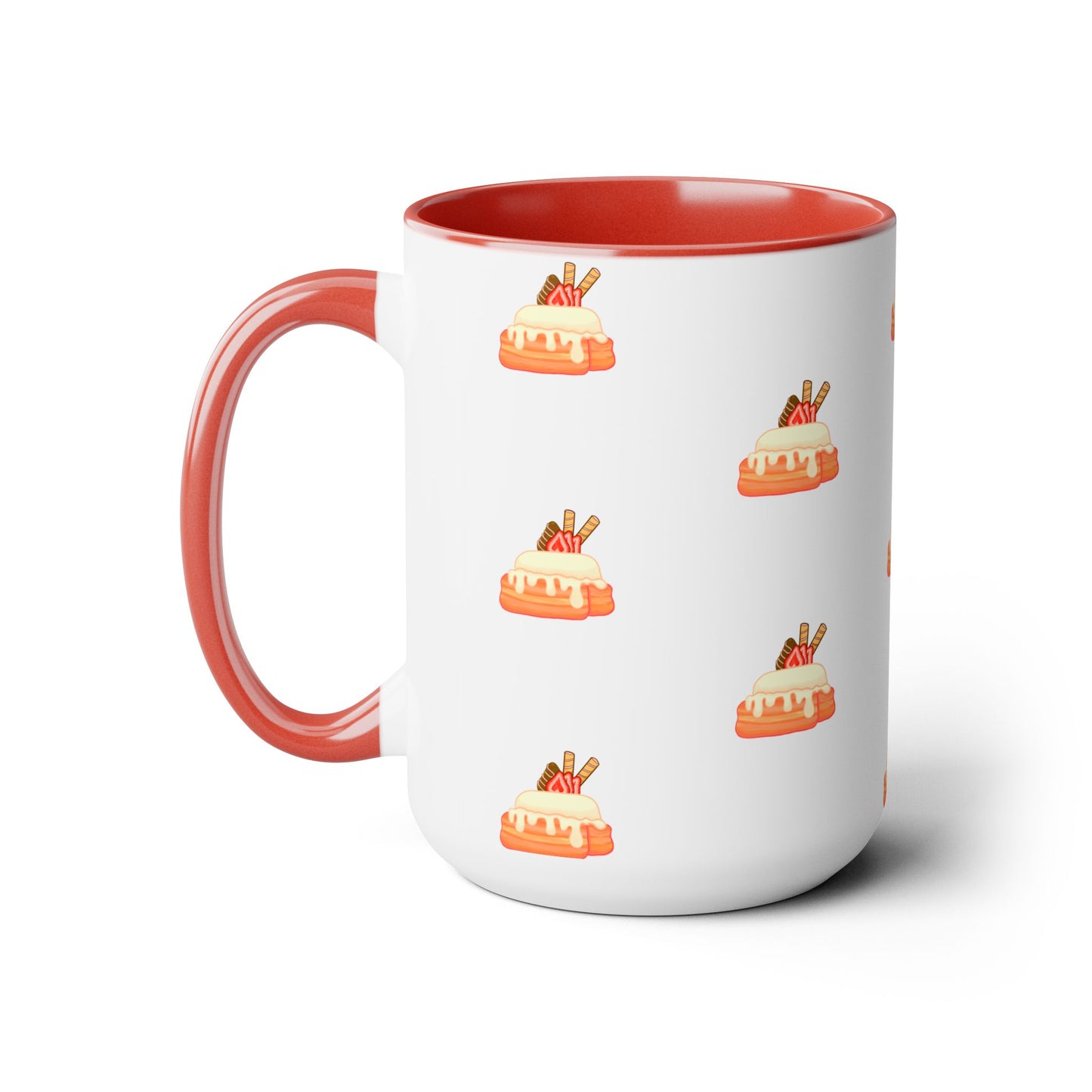 Cinnamon roll, strawberry, chocolate, kawaii, cute, Red, pink Two-Tone Coffee Mugs, Tea cups, 15oz