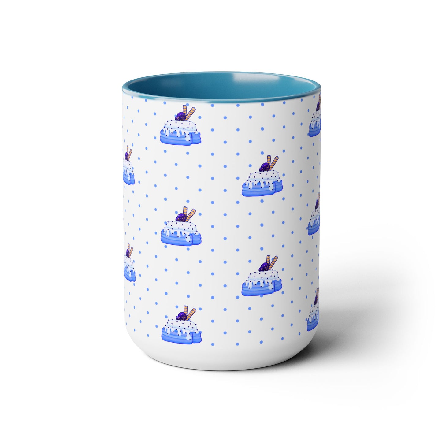 Copy of Cinnamon roll, Blueberry, kawaii, cute, blue Two-Tone Coffee Mugs, Tea cups, poke a dot, 15oz