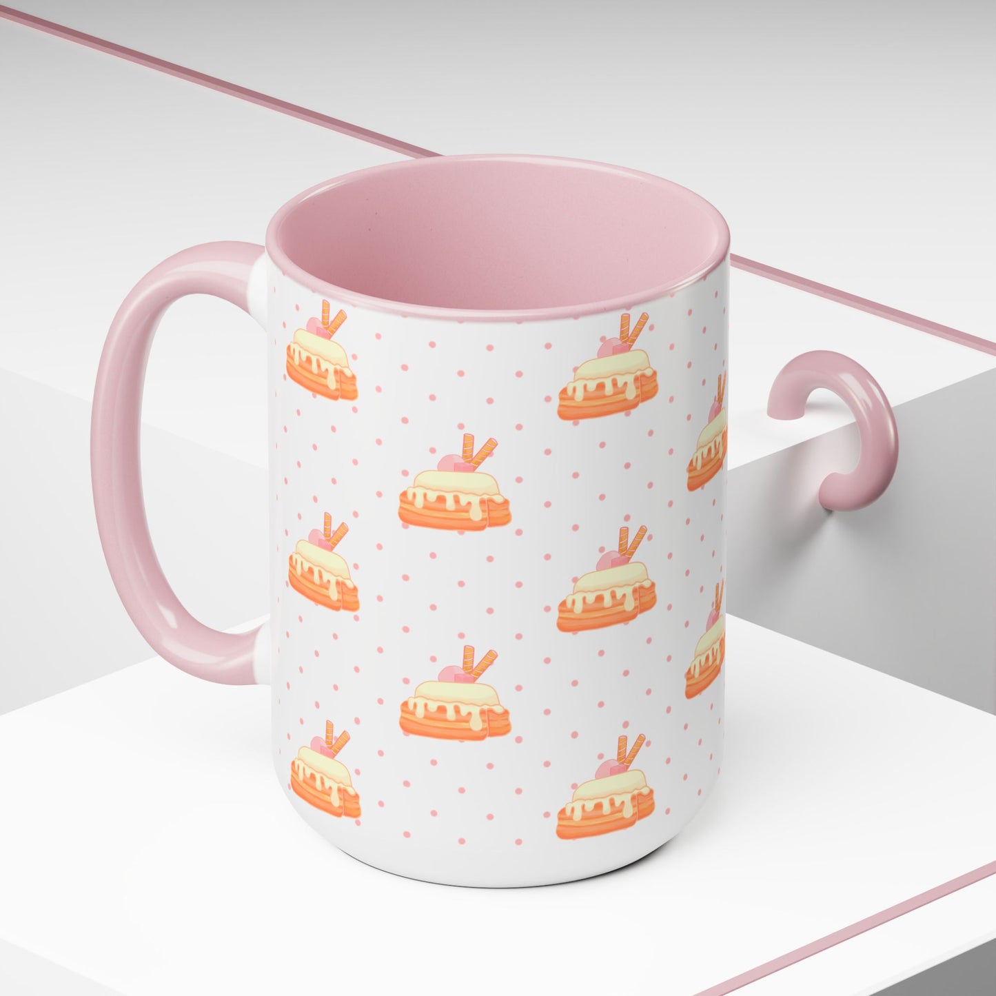 Copy of Cinnamon roll, strawberry, kawaii, cute, pink Two-Tone Coffee Mugs, Tea cups, poke a dot, 15oz