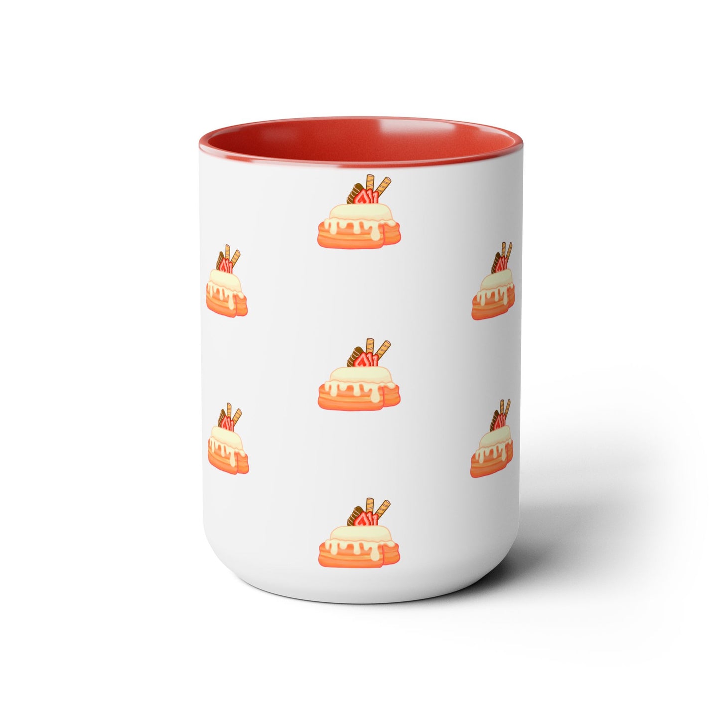 Cinnamon roll, strawberry, chocolate, kawaii, cute, Red, pink Two-Tone Coffee Mugs, Tea cups, 15oz