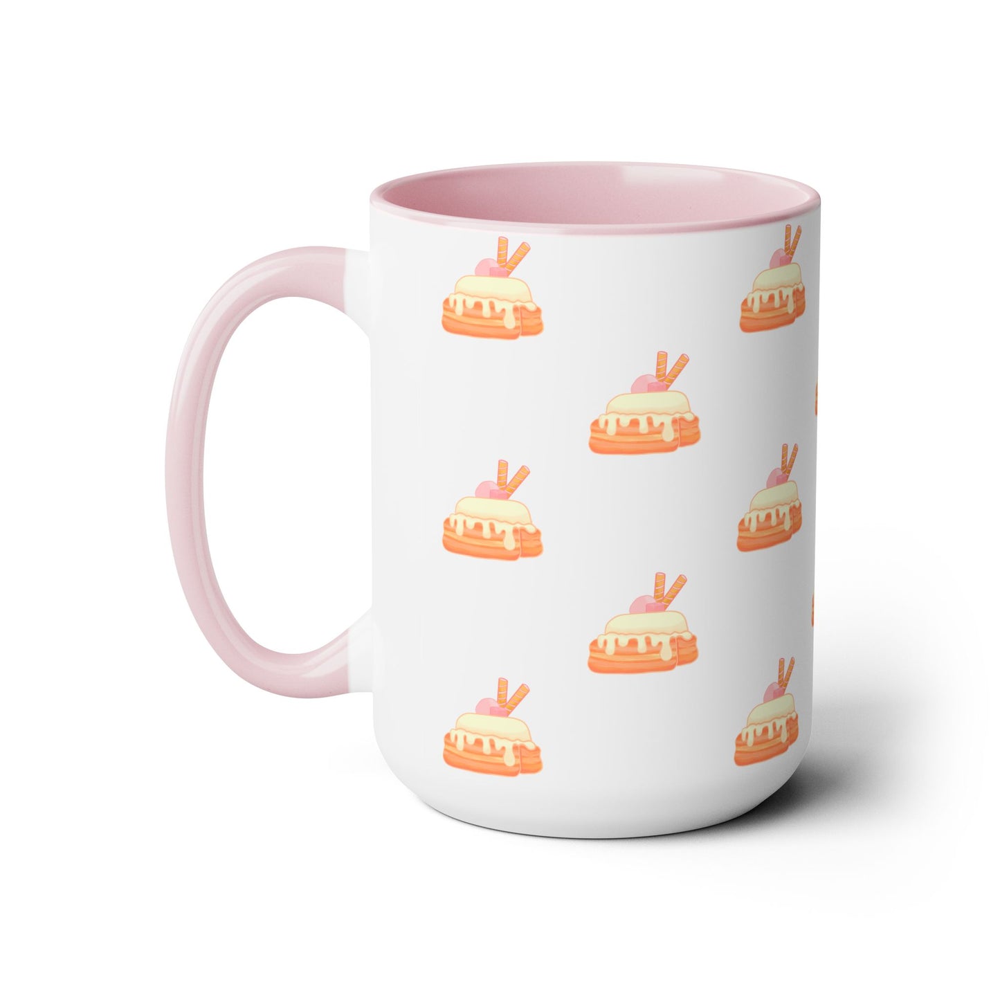 Cinnamon roll, strawberry, kawaii, cute, pink Two-Tone Coffee Mugs, Tea cups, 15oz