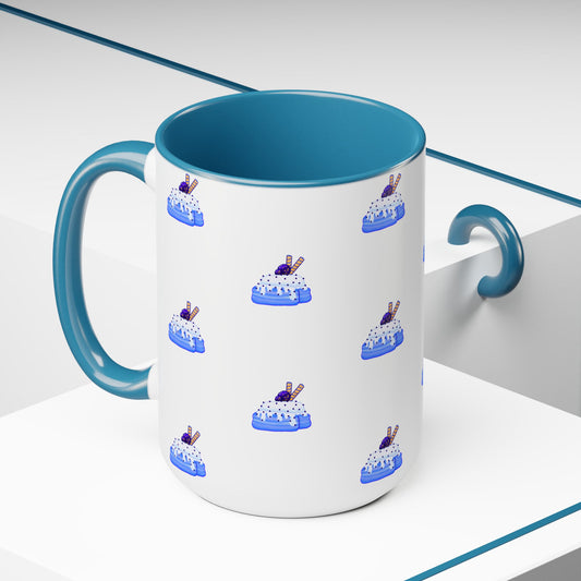 Cinnamon roll, Blueberry, kawaii, cute, blue Two-Tone Coffee Mugs, Tea cups, 15oz