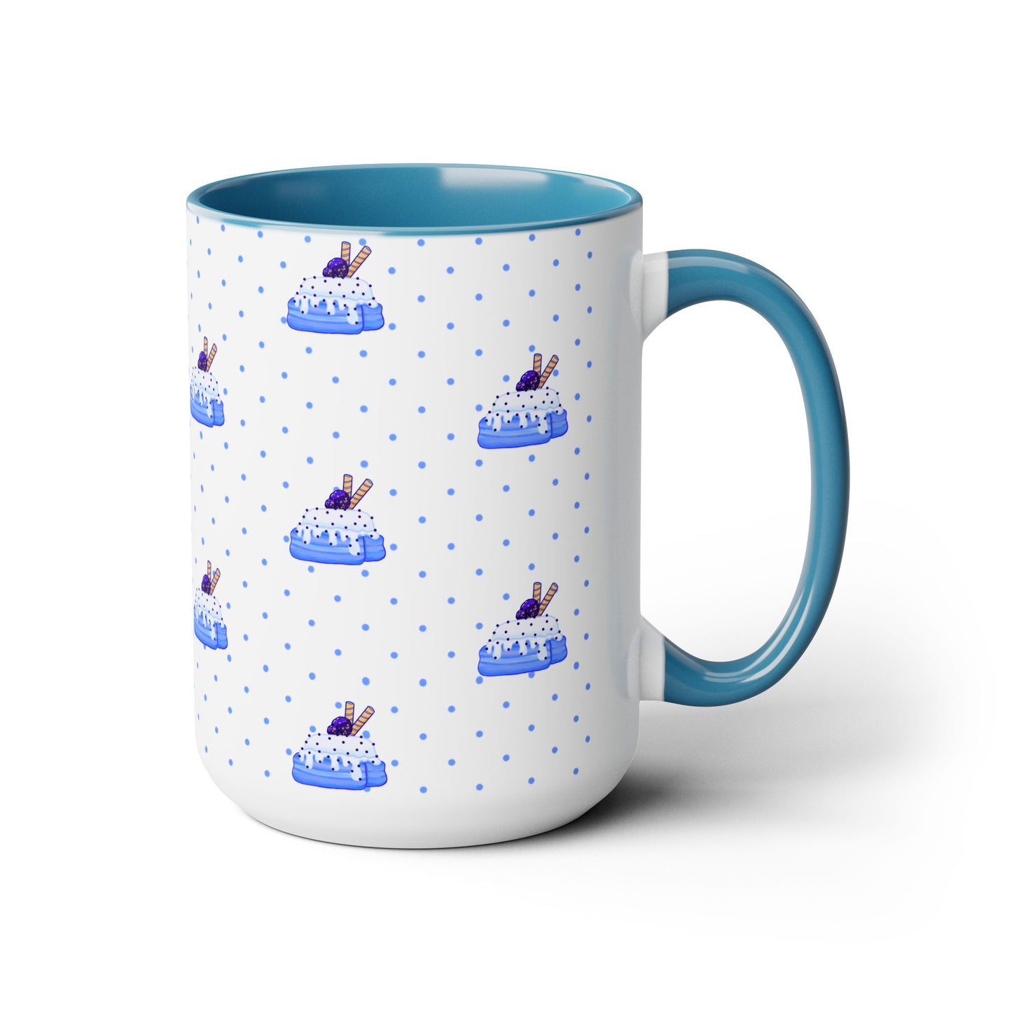 Copy of Cinnamon roll, Blueberry, kawaii, cute, blue Two-Tone Coffee Mugs, Tea cups, poke a dot, 15oz