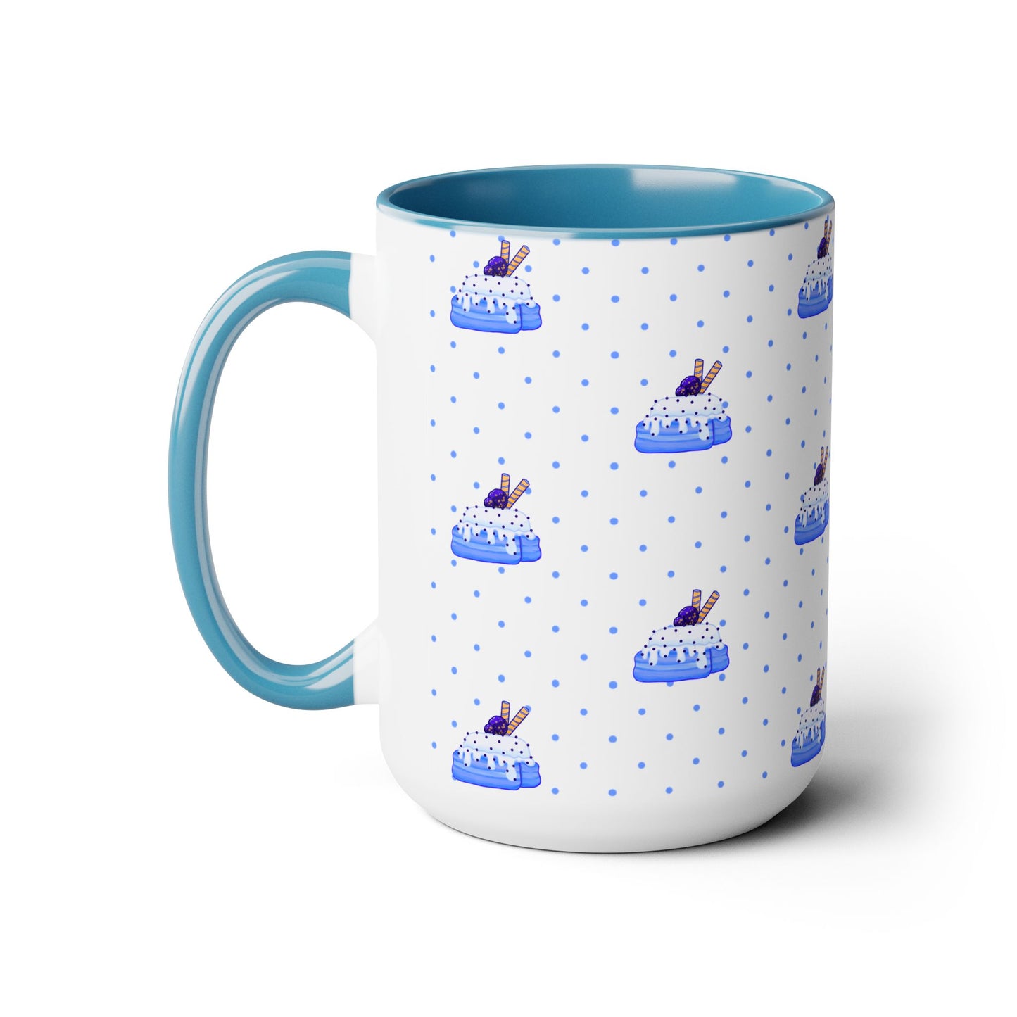 Copy of Cinnamon roll, Blueberry, kawaii, cute, blue Two-Tone Coffee Mugs, Tea cups, poke a dot, 15oz