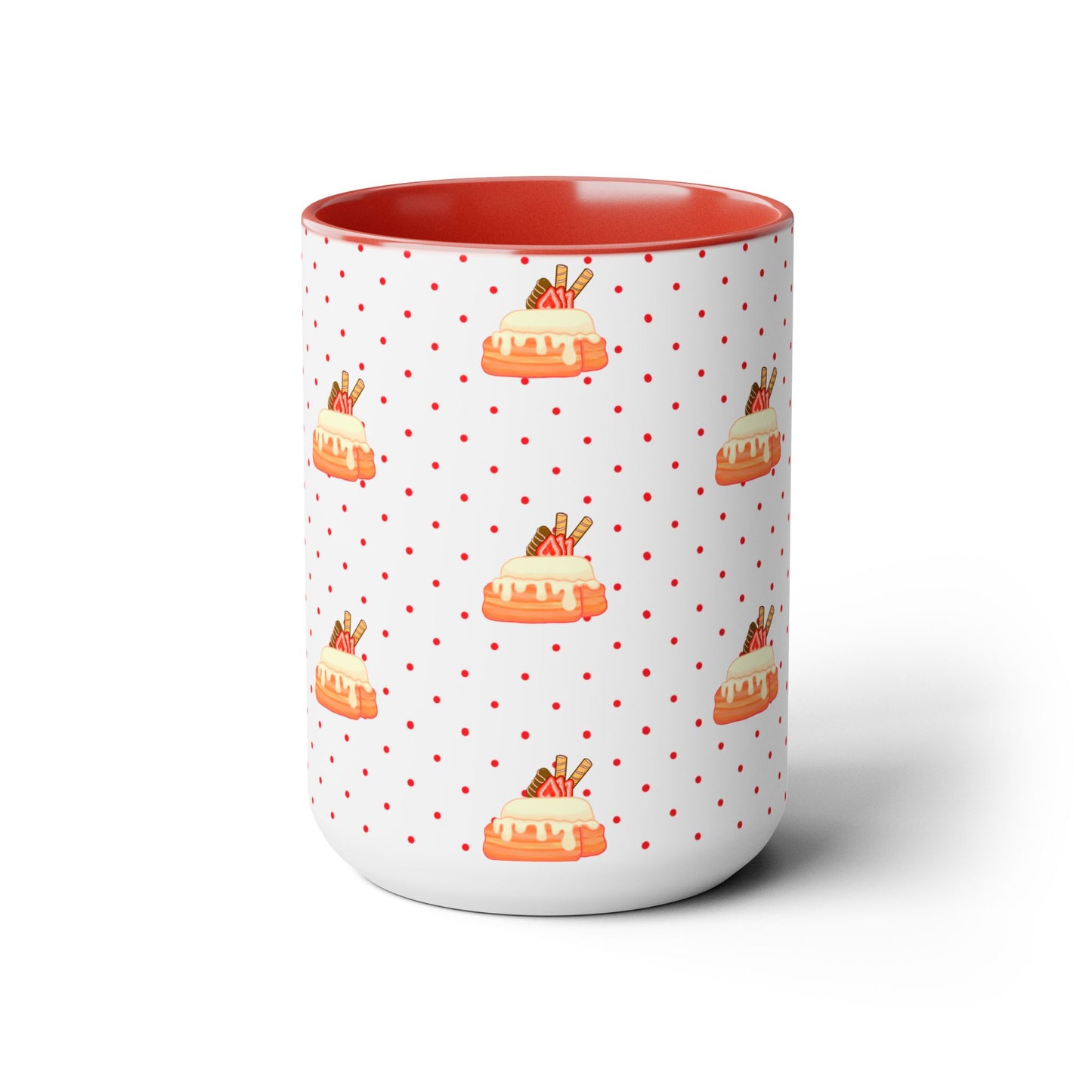 Cinnamon roll, strawberry, chocolate, kawaii, cute, Red, pink Two-Tone Coffee Mugs, Tea cups, poke a dot, 15oz